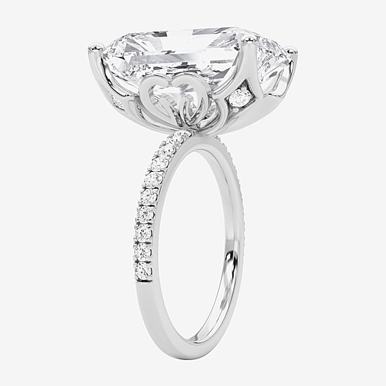 (F / Vs2) Womens 10 1/6 Ct. T.W. Lab Grown White Diamond 14K Gold Rectangular Side Stone Engagement Ring