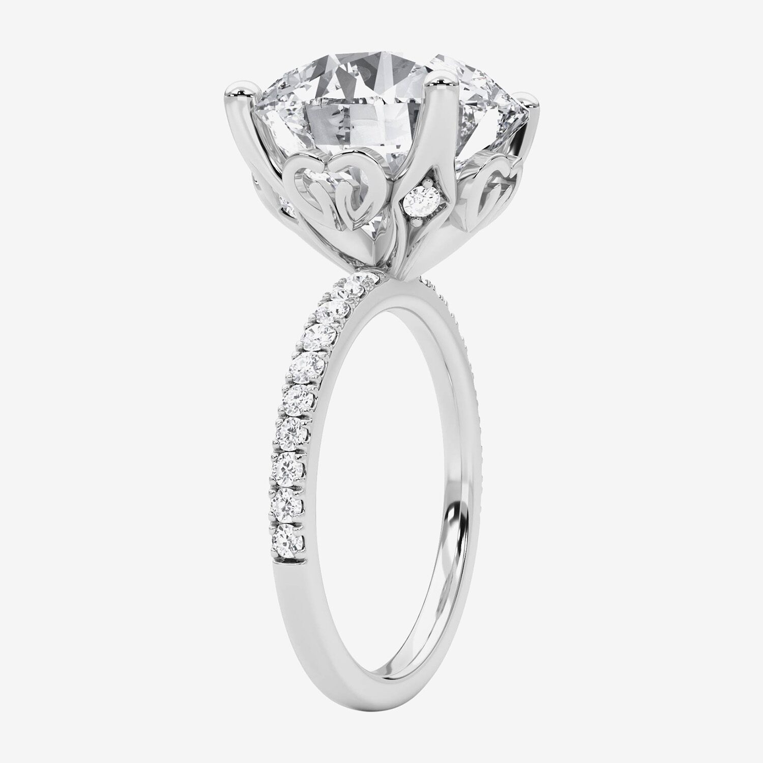 F / Vs2) Womens CT. T.W. Lab Grown White Diamond 14K Gold Round Side Stone Engagement Ring