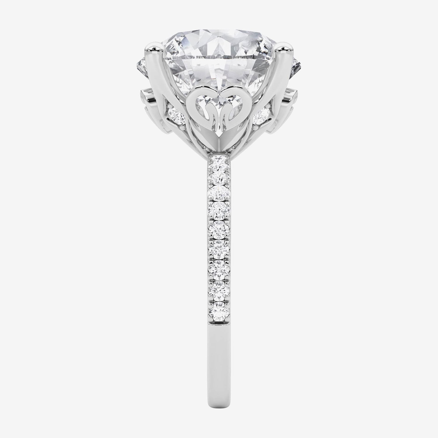 F / Vs2) Womens CT. T.W. Lab Grown White Diamond 14K Gold Round Side Stone Engagement Ring