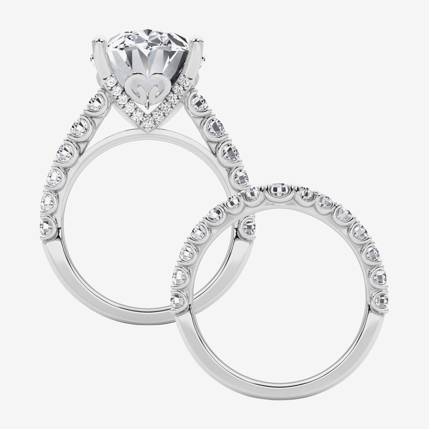 F / Vs2) Womens 3/ Ct. T.W. Lab Grown White Diamond 14K Gold Oval Side Stone Bridal Set