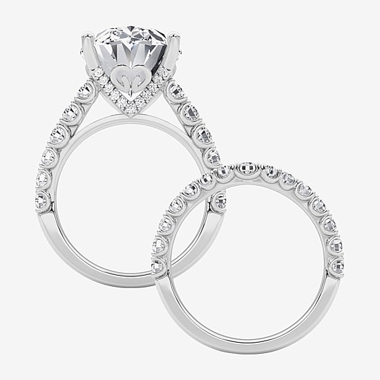 Grown Gorgeous (F / Vs2) Womens 11 3/8 Ct. T.W. Lab Grown White Diamond 14K Gold Oval Side Stone Bridal Set
