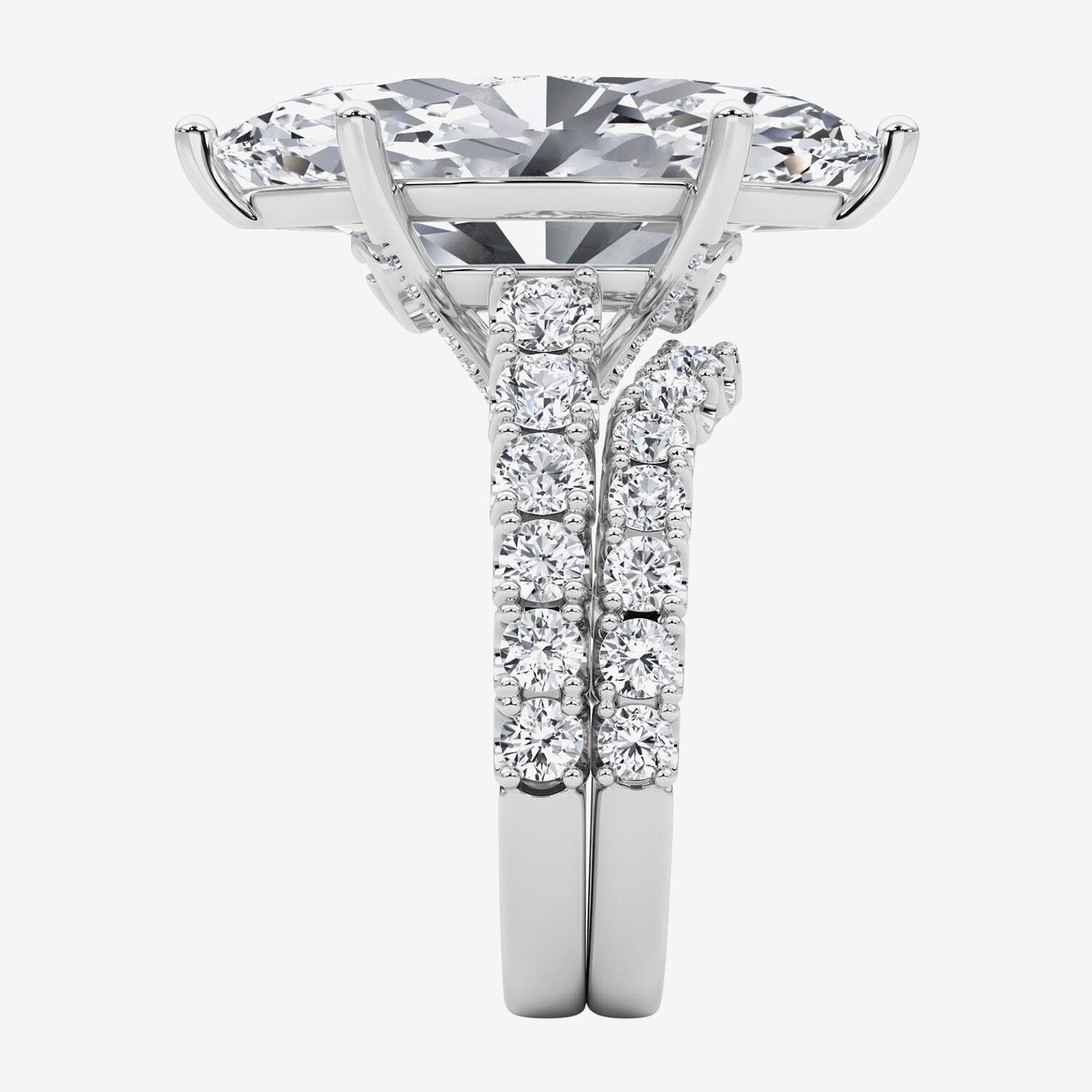 F / Vs2) Womens 3/ Ct. T.W. Lab Grown White Diamond 14K Gold Marquise Side Stone Bridal Set