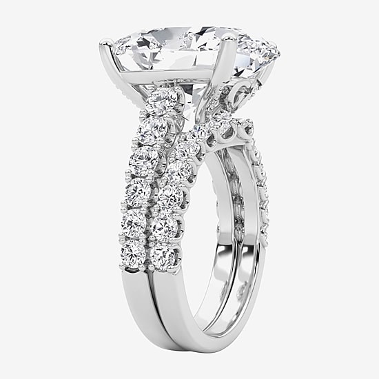 Grown Gorgeous (F / Vs2) Womens 11 3/8 Ct. T.W. Lab Grown White Diamond 14K Gold Oval Side Stone Bridal Set