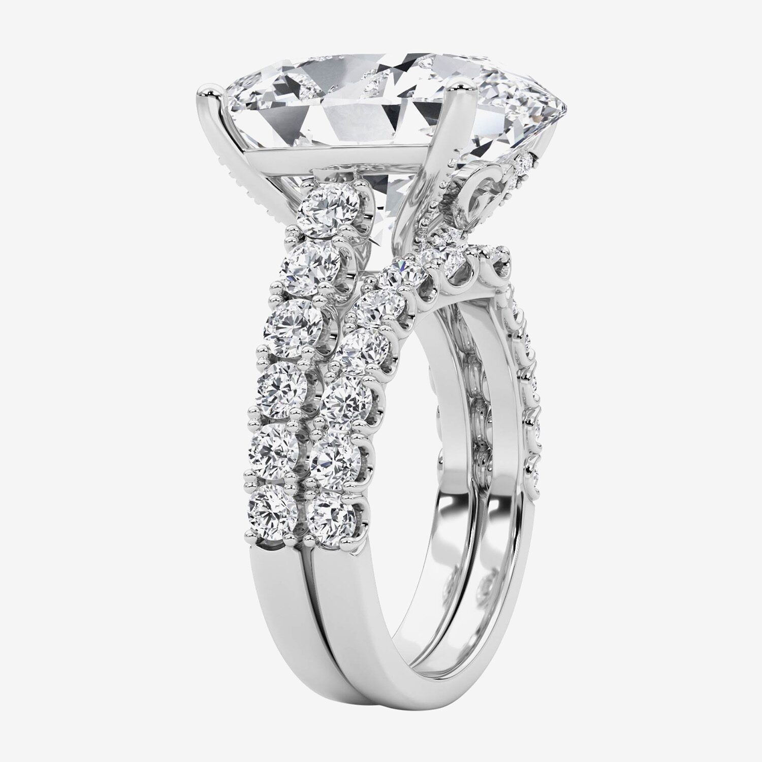 (F / Vs2) Womens 12 3/8 Ct. T.W. Lab Grown White Diamond 14K Gold Oval Side Stone Bridal Set