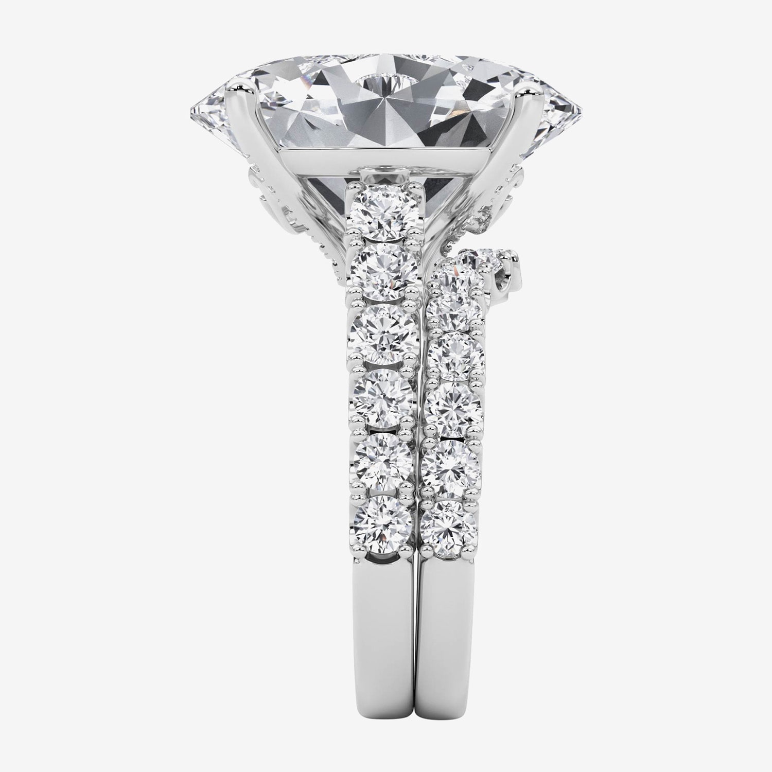 (F / Vs2) Womens 12 3/8 Ct. T.W. Lab Grown White Diamond 14K Gold Oval Side Stone Bridal Set