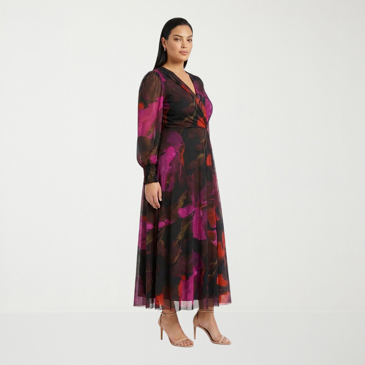 Clover And Sloane Womens Plus V Neck Long Sleeve Balloon Maxi Dress