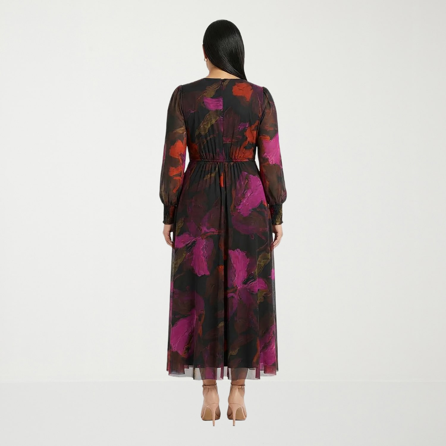 Clover And Sloane Womens Plus V Neck Long Sleeve Balloon Maxi Dress