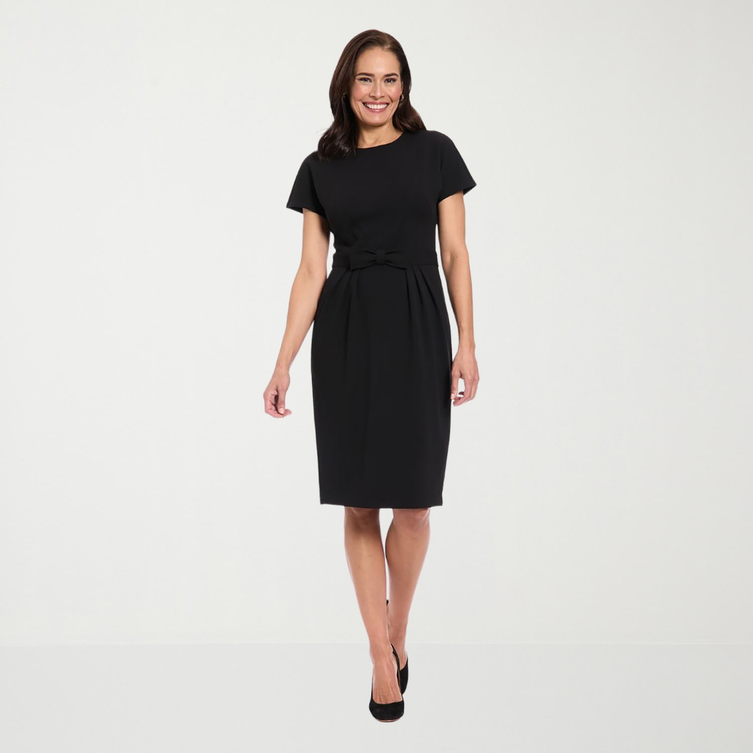 London Times Womens Round Neck Short Sleeve Shift Dress