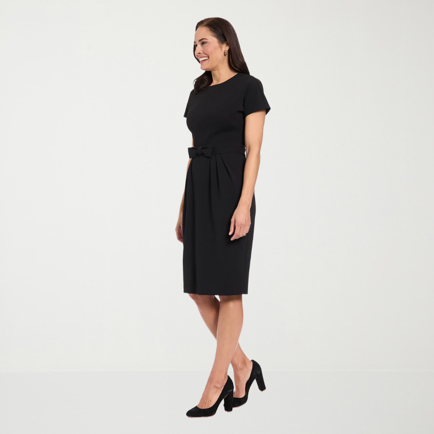 London Times Womens Round Neck Short Sleeve Shift Dress