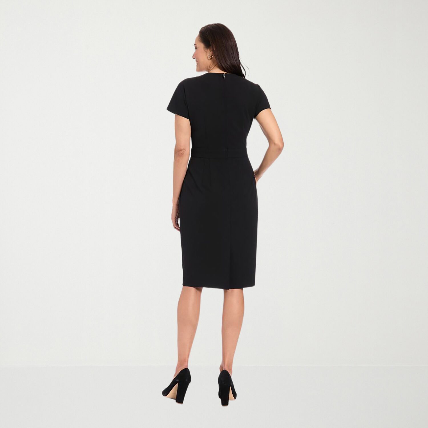 London Times Womens Round Neck Short Sleeve Shift Dress