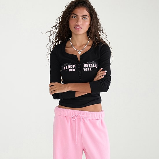AEROPOSTALE Womens Long Sleeve Regular Fit Henley Shirt