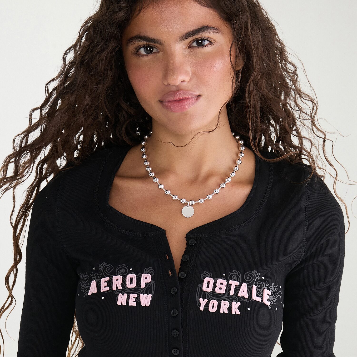 AEROPOSTALE Womens Long Sleeve Regular Fit Henley Shirt