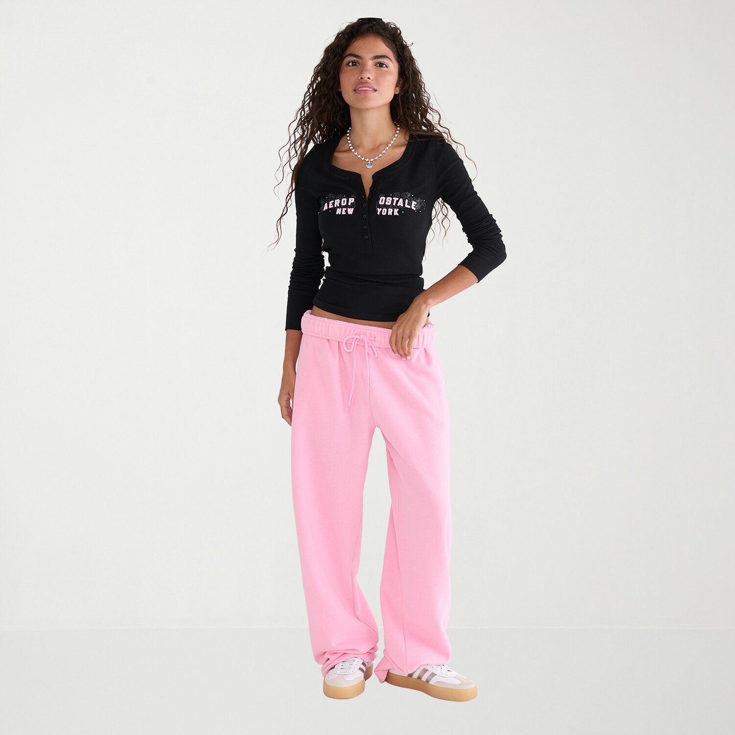 AEROPOSTALE Womens Long Sleeve Regular Fit Henley Shirt