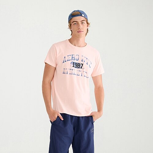 Aéropostale Mens Crew Neck Short Sleeve Regular Fit Graphic T-shirt In Pink