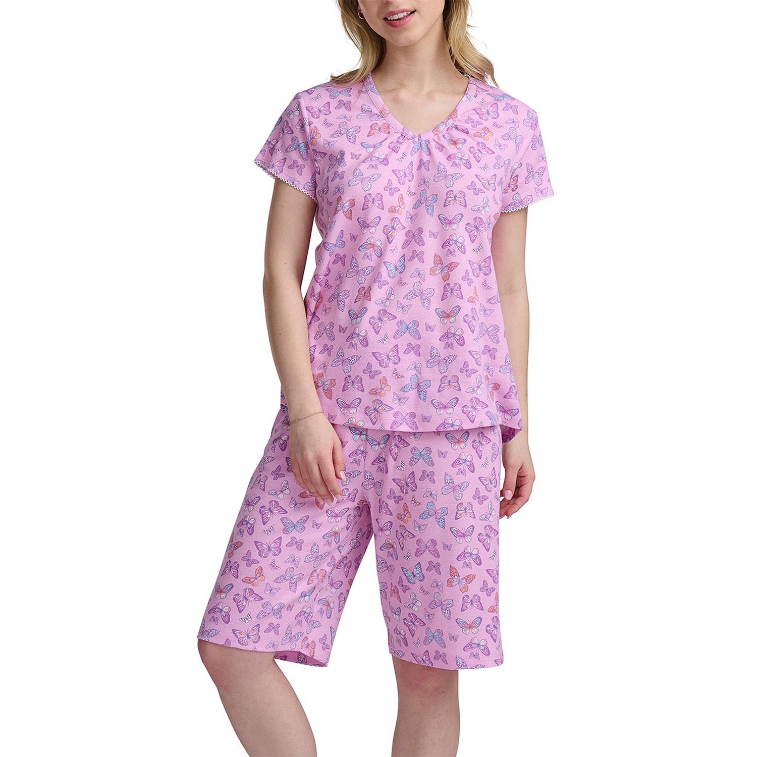 KAREN NEUBURGER® Mens V-Neck Short Sleeve 2-pc. Pajama Set