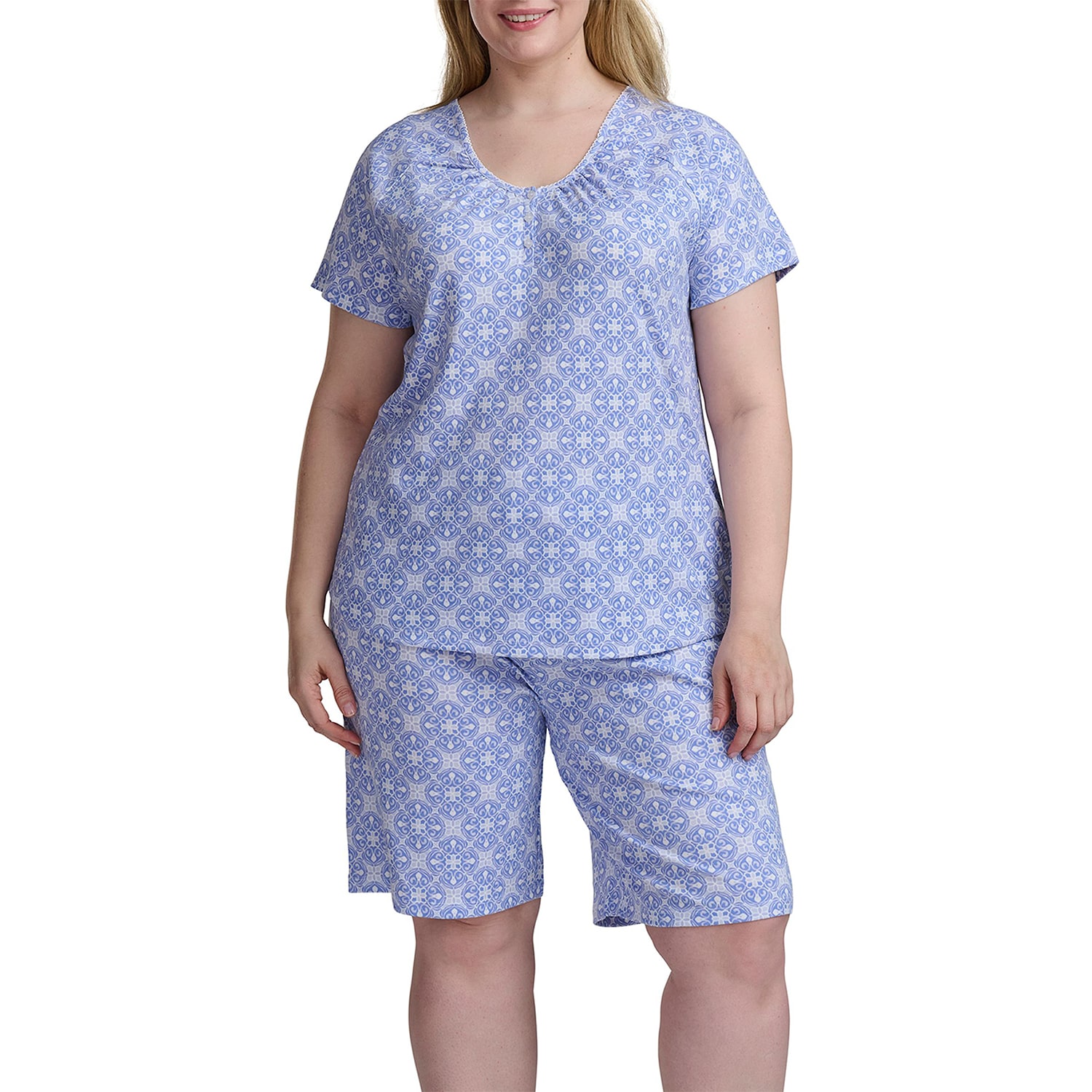 KAREN NEUBURGER® Womens V-Neck Short Sleeve 2-pc. Pajama Set