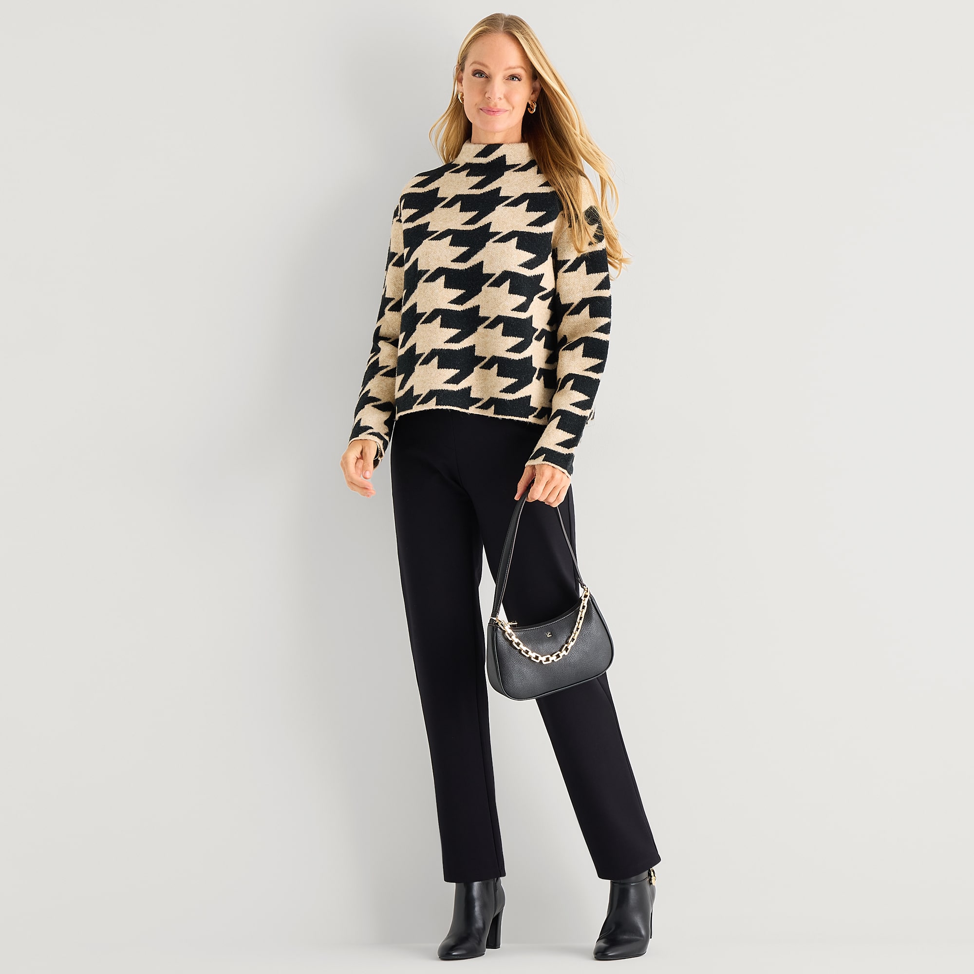 Liz Claiborne Womens Mock Neck Long Sleeve Plaid Pullover Sweater