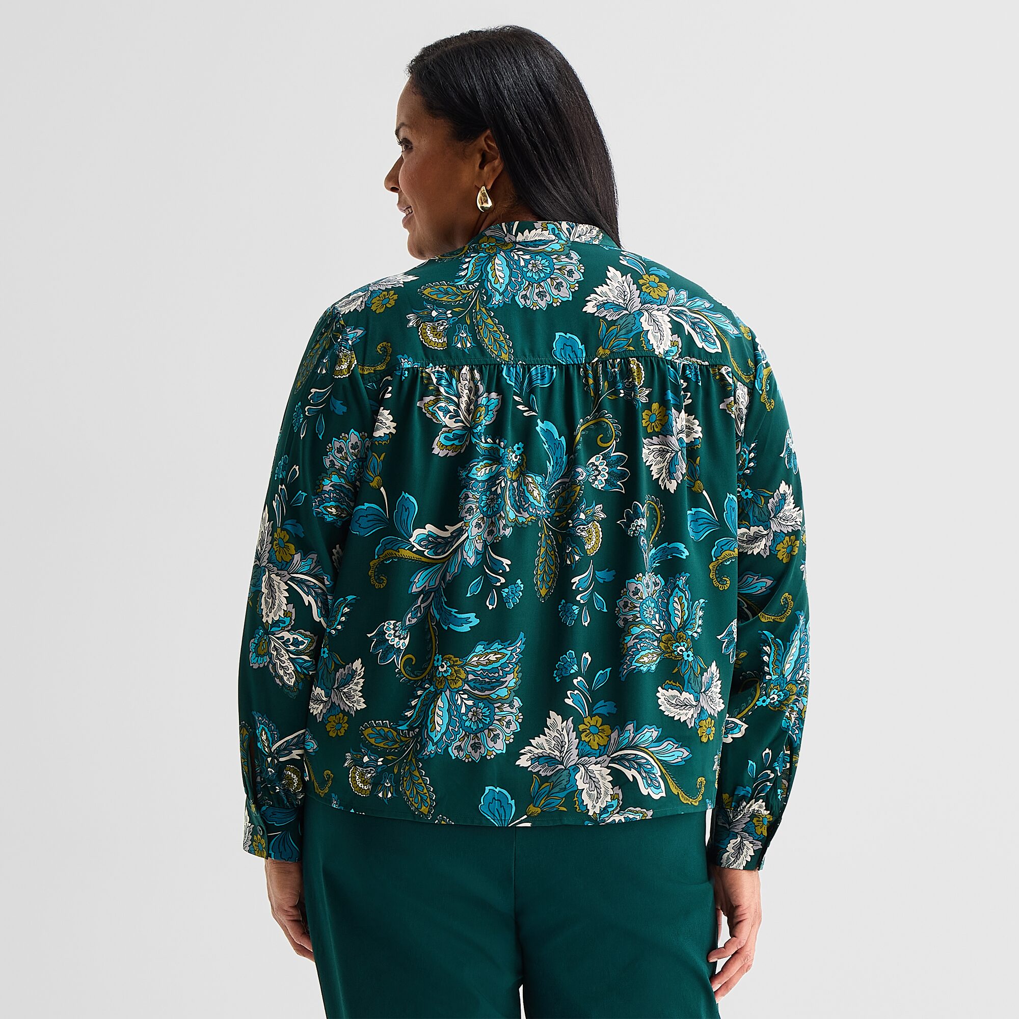 Liz Claiborne Womens Plus V Neck Long Sleeve Blouse