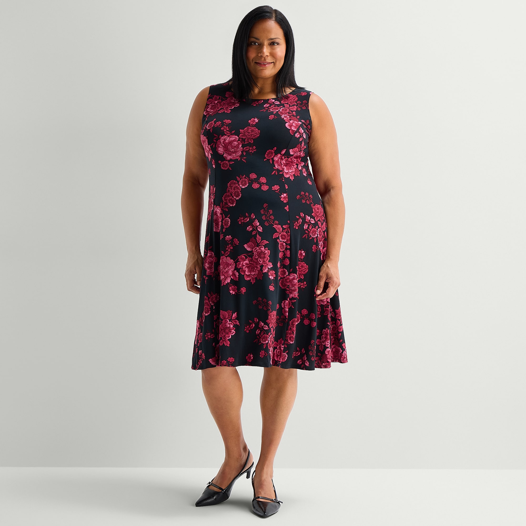 Danny & Nicole Womens Plus Midi Floral Jacket Dress