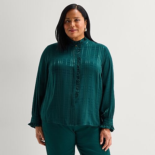 Liz Claiborne Womens Plus Long Sleeve Blouse In Green