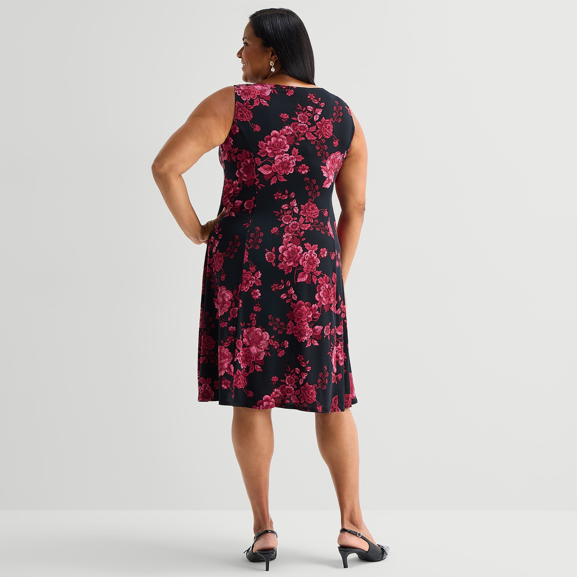 Danny & Nicole Womens Plus Midi Floral Jacket Dress