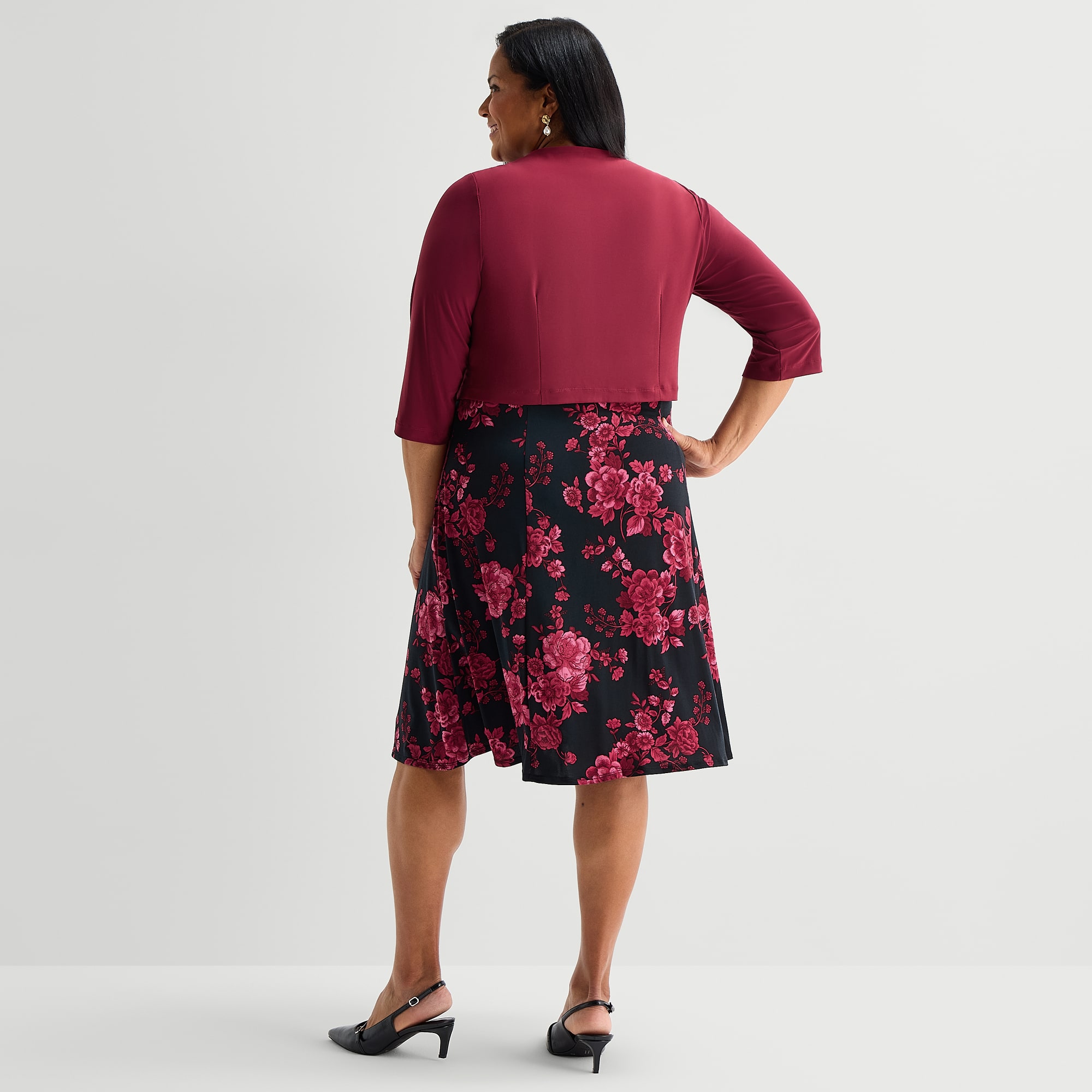 Danny & Nicole Womens Plus Midi Floral Jacket Dress