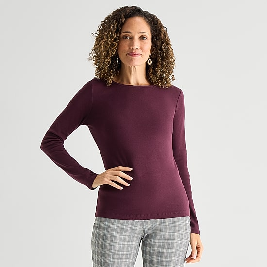 Liz Claiborne Womens Crew Neck Long Sleeve T-Shirt