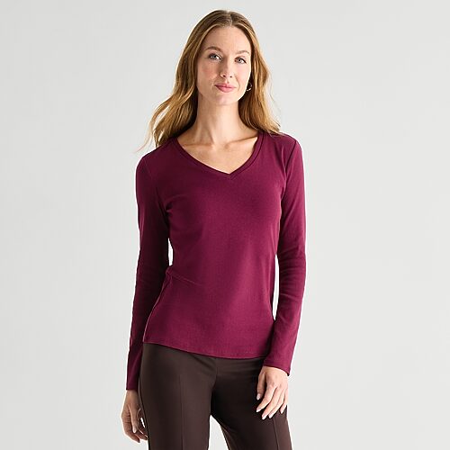 Liz Claiborne Womens V Neck Long Sleeve T-shirt In Purple