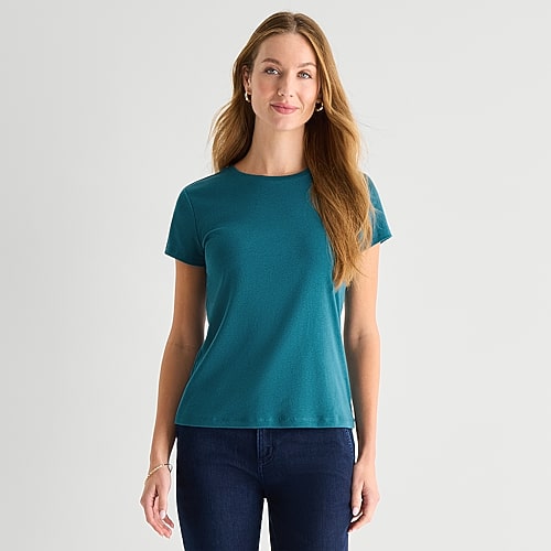 Liz Claiborne Womens Crew Neck Short Sleeve T-shirt In Blue
