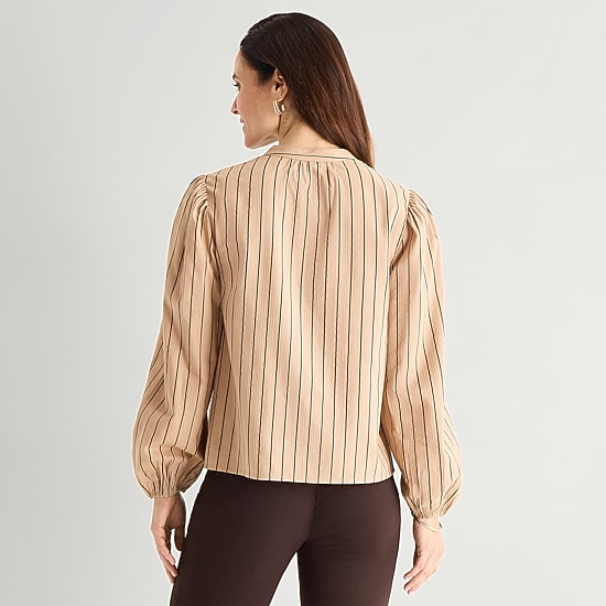 Liz Claiborne Womens Split Crew Neck Long Sleeve Blouse