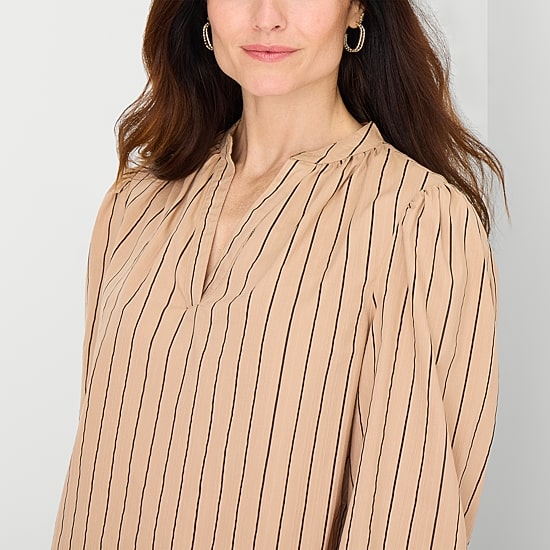Liz Claiborne Womens Split Crew Neck Long Sleeve Blouse