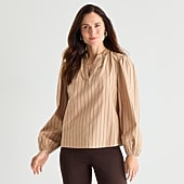 Liz Claiborne Womens Split Crew Neck Long Sleeve Blouse