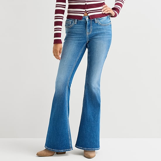 Arizona Womens Juniors Short Low Rise Flare Leg Jean