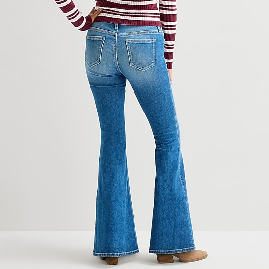 Arizona Womens Juniors Short Low Rise Flare Leg Jean