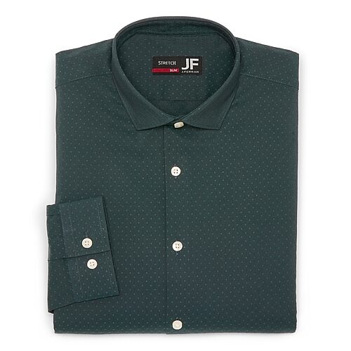 J. Ferrar Ultra Comfort Mens Slim Fit Stretch Fabric Wrinkle Free Long Sleeve Dress Shirt, 18-18.5 34-35, Green