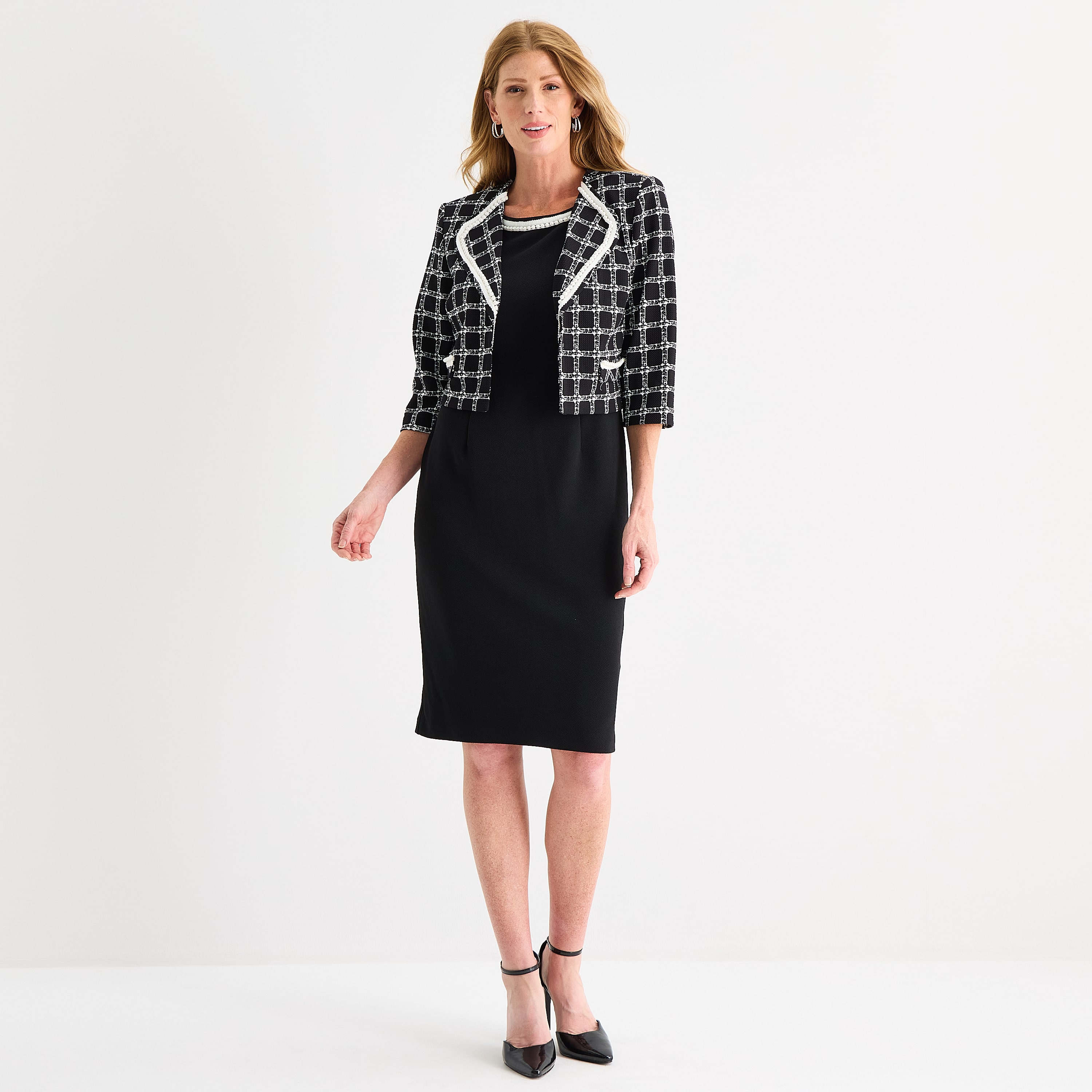 Maya Brooke Womens Grid Jacket Dress