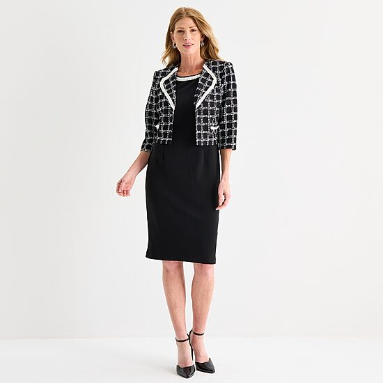 jcpenney black and white dresses Maya Brooke Womens Crepe Grid Jacket Dress, Color: mid-thigh Black Strappy Low Back Color:Poppy Hand Wash