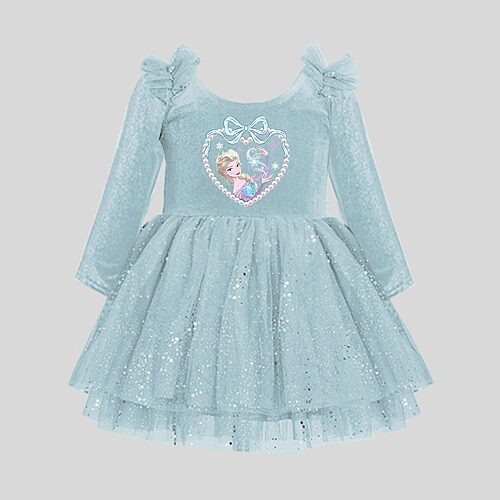 Disney Collection Toddler Girls Fitted Long Sleeve Frozen Tutu Dress, 3t, Blue
