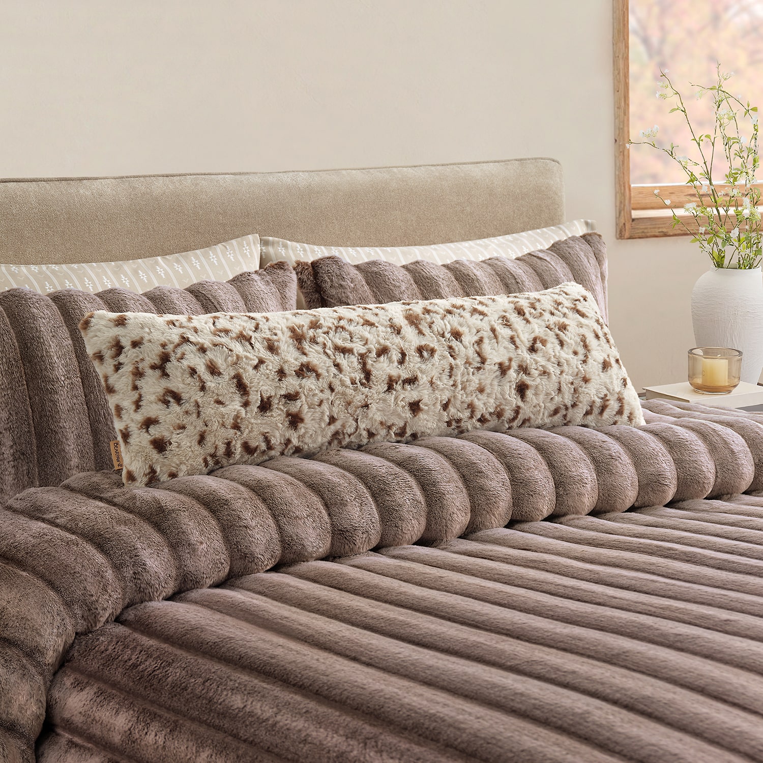 Bearpaw Sawyer Animal Print Faux Fur Bolster Throw Pillow
