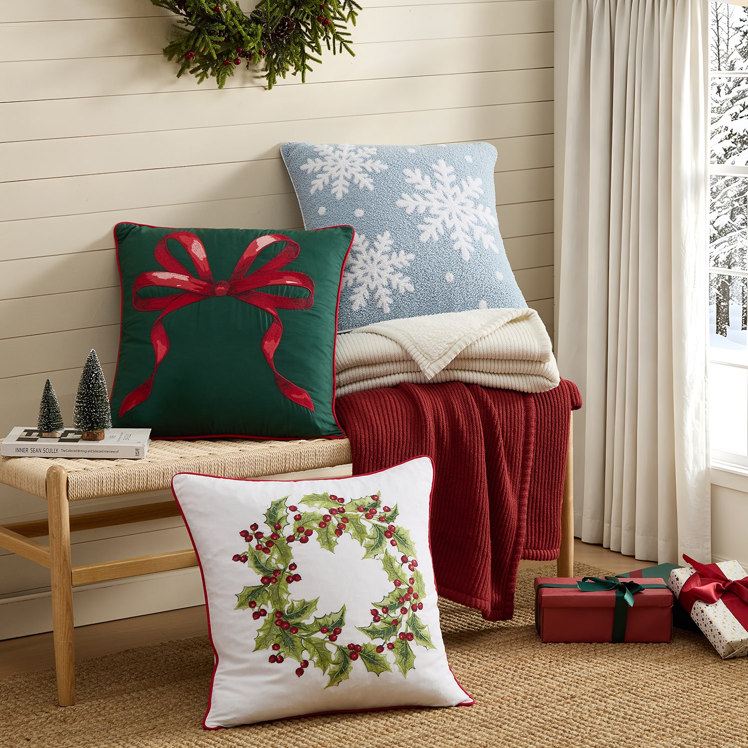 Martha Stewart Wreath Holiday Square Throw Pillow