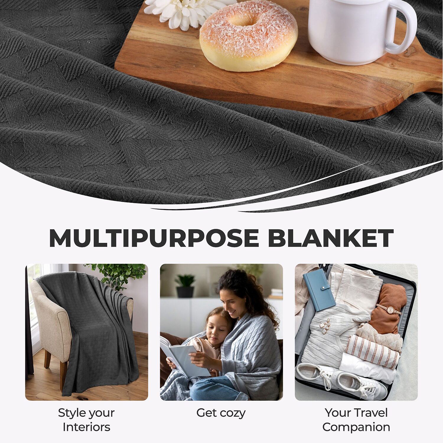 SUPERIOR® Basket Weaveall Season Breathable 100% Cotton Midweight Blanket