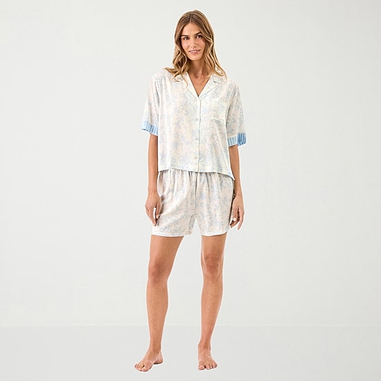 Martha Stewart Womens V-Neck Short Sleeve 2-pc. Pajama Set
