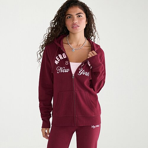AEROPOSTALE Womens Juniors Long Sleeve Fleece Zipper Hoodie, Large, Red