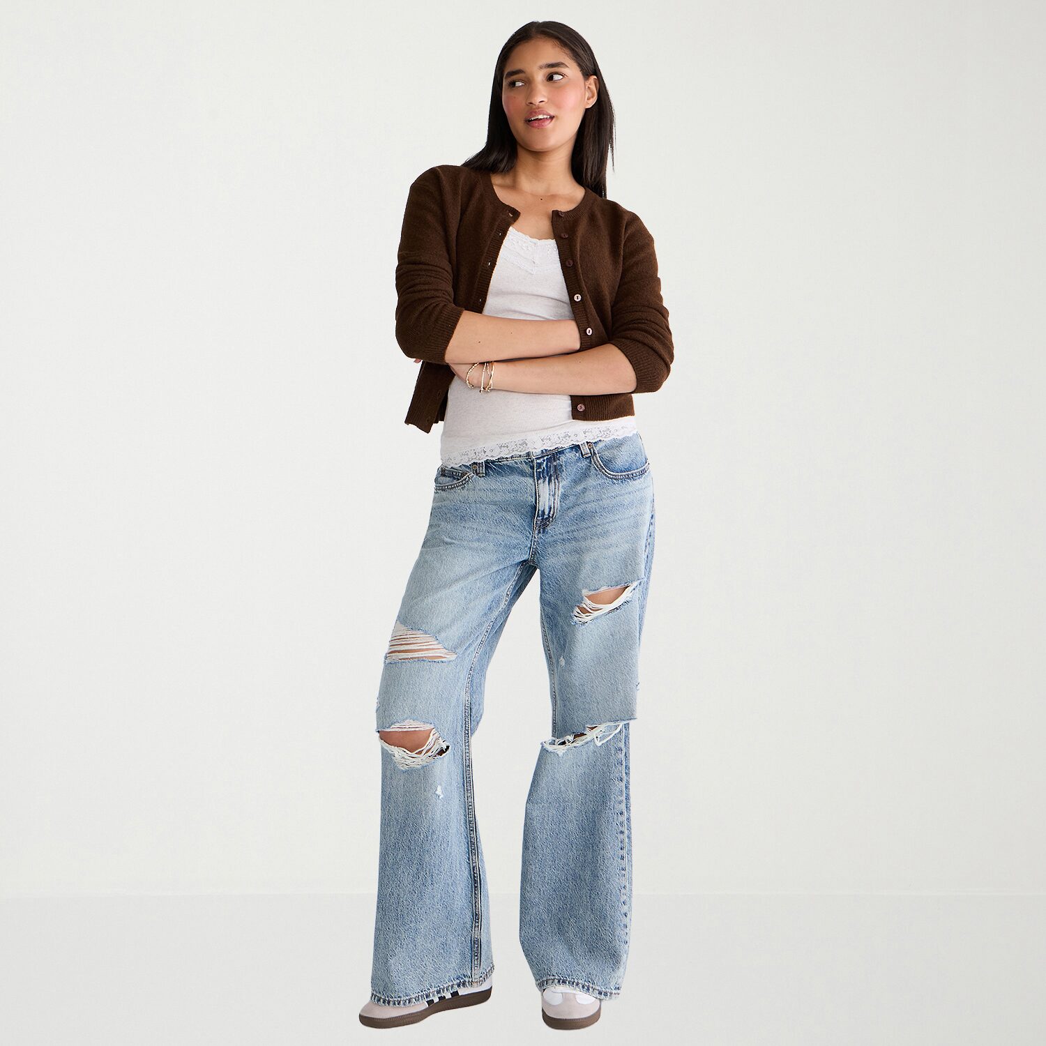 AEROPOSTALE Womens Split Crew Neck Long Sleeve Zipper Juniors Cardigan