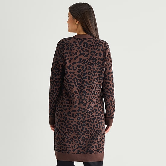Liz Claiborne Womens Long Sleeve Button Tall Leopard Cardigan