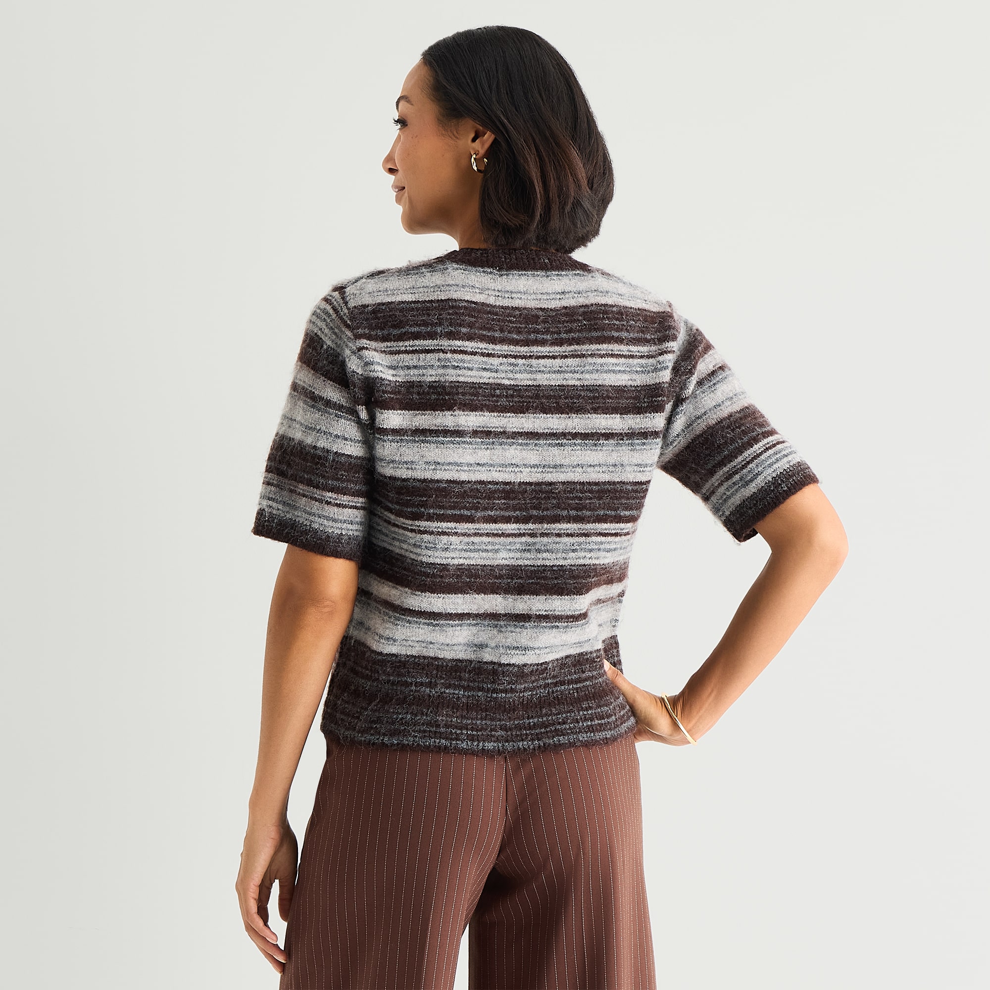 Liz Claiborne Womens Crew Neck Elbow Sleeve Pullover Sweater