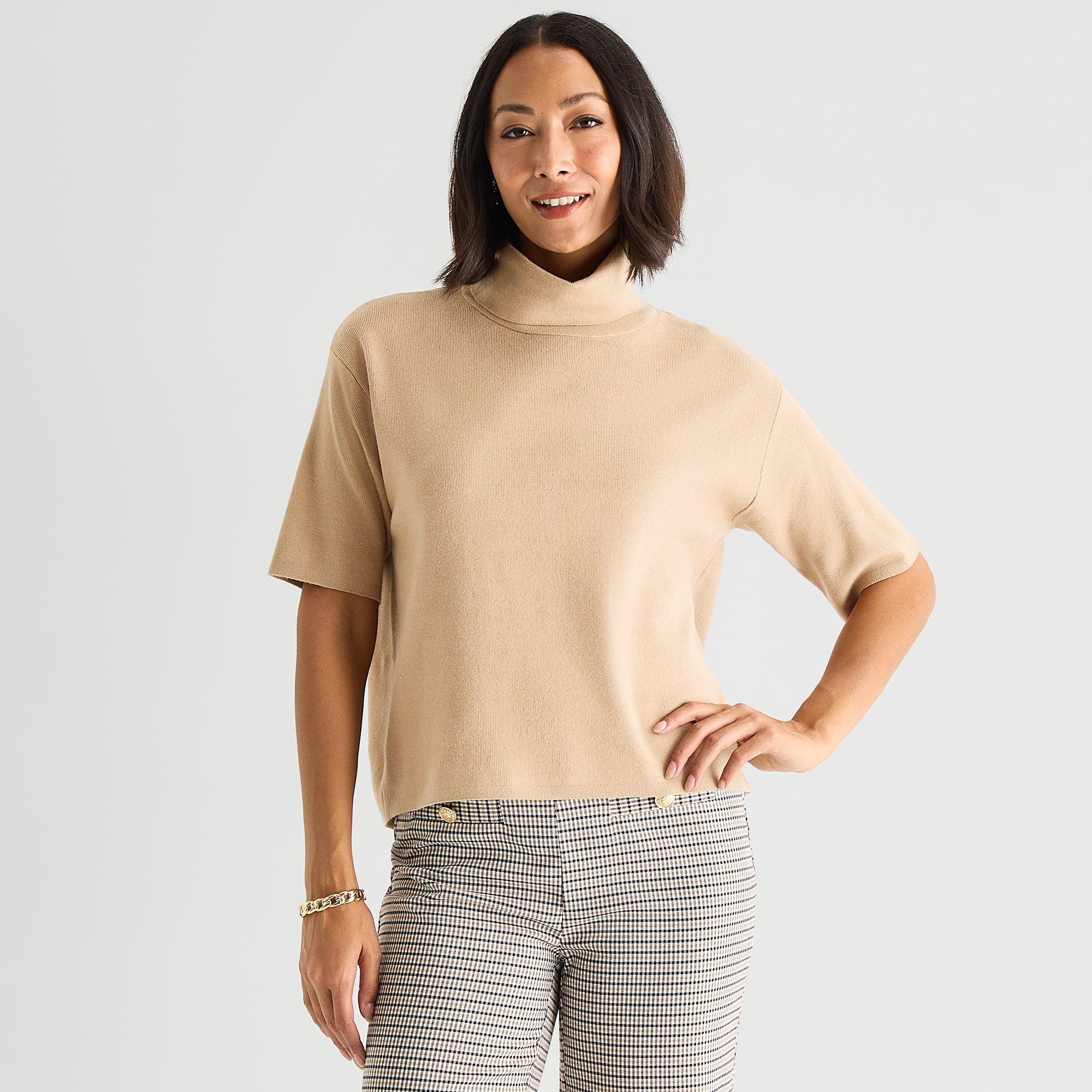 Liz Claiborne Womens Turtleneck Elbow Sleeve Pullover Sweater