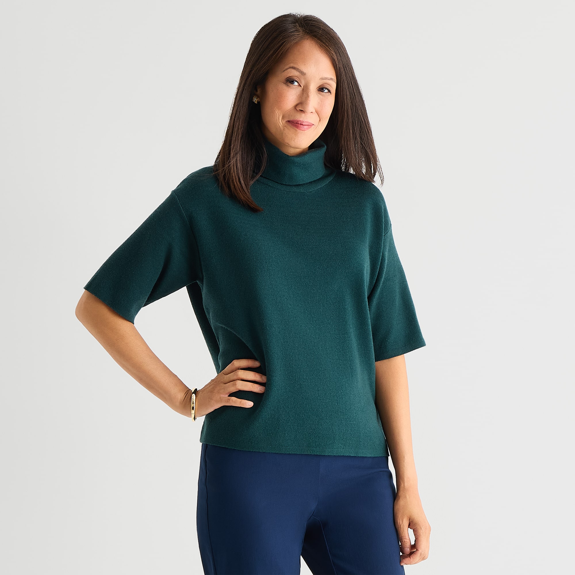 Liz Claiborne Womens Turtleneck Elbow Sleeve Pullover Sweater