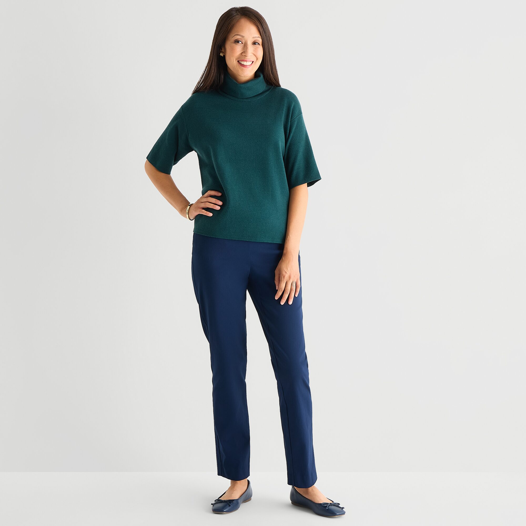 Liz Claiborne Womens Turtleneck Elbow Sleeve Pullover Sweater