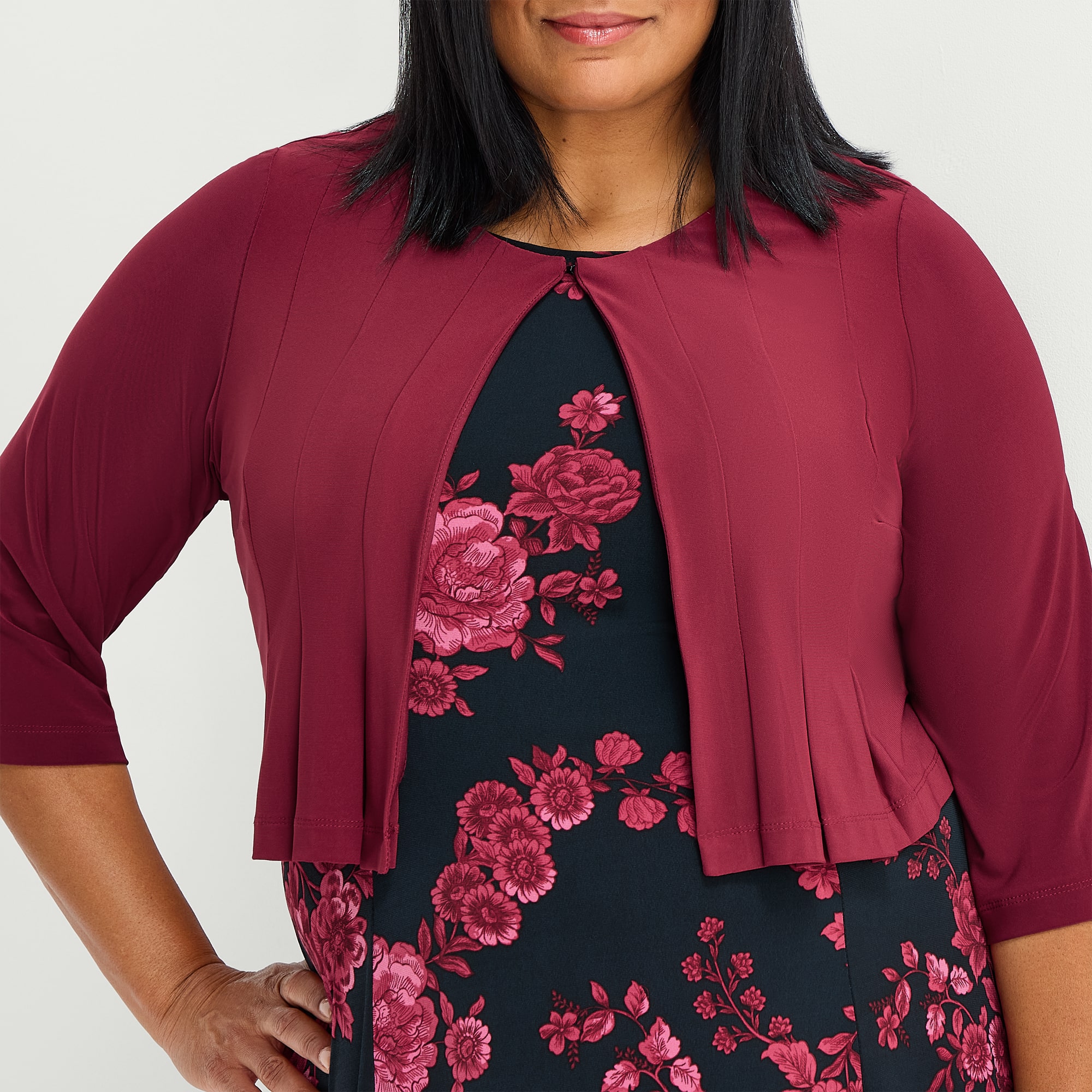 Danny & Nicole Womens Plus Midi Floral Jacket Dress